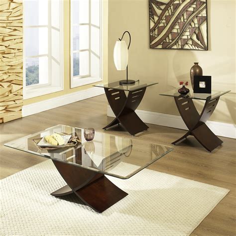 Ash solids and quartered white oak veneers inset round mirrored glass in center with stainless steel gallery. Steve Silver Furniture Cafe 3 Piece Coffee Table Set ...
