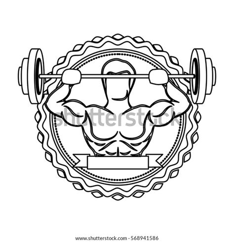 Contour Sticker Border Muscle Man Lifting Stock Vector Royalty Free