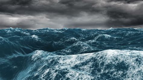 Digital Animation Of Stormy Blue Ocean Under Dark Sky Stock Footage