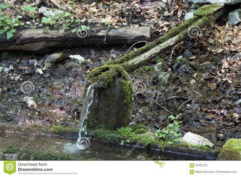Pure Water Flowing N Dropping From Wood Pipe Stock Image Image Of