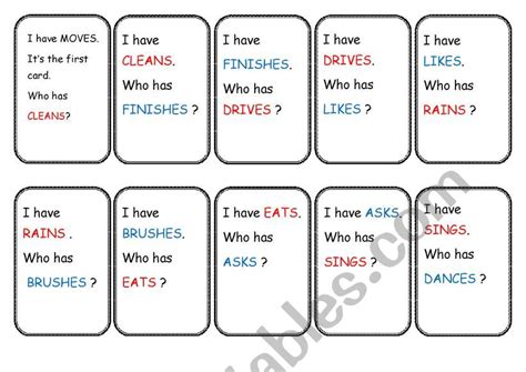 Card Game I Have Who Has Simple Present Esl Worksheet By Mdahbi