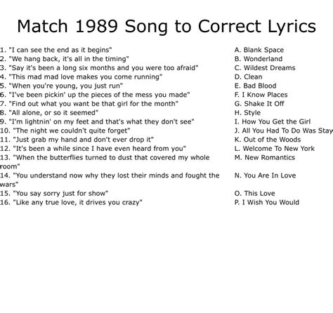 Similar To 1989 Songs Word Search Wordmint