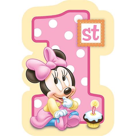 Baby Minnie Mouse Happy 1st Birthday Edible Cake Topper Image
