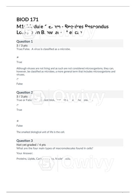 Biod 171 Essential Microbiology Portage Learning Module 1 Exam