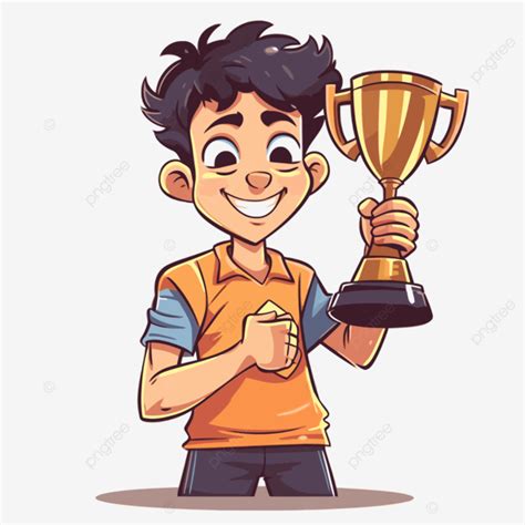 Champion Clipart Cartoon Boy Holding A Trophy Vector Champion Clipart