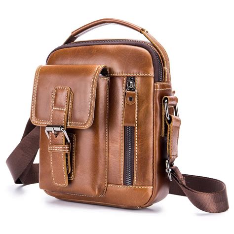 Retro Genuine Leather Business Casual Bag Inch Phone Pocket Crossbody