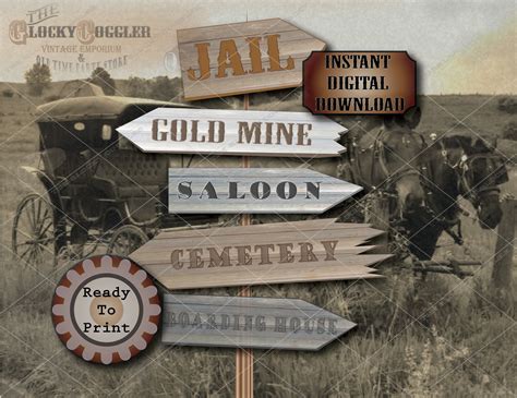 Wild West Town Directional Signs Printable 5 Life Size Etsy