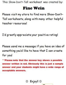 Show-don't-tell matching no prep worksheet by fine wein
