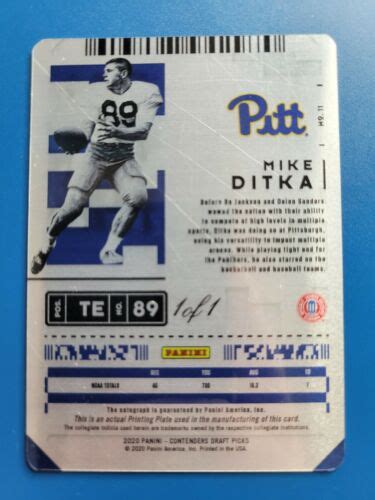 Mike Ditka 2020 Contenders Draft Printing Plate Auto D 11 Pitt Panthers Ebay