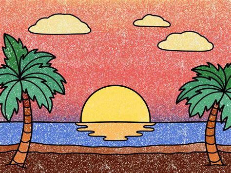 Beach Sunset Drawing Easy Helloartsy
