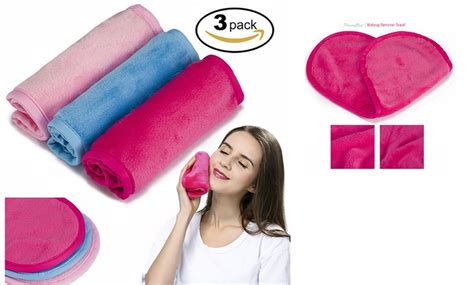 Qpower Makeup Remover Cloth 3 Pack Cleansing Towel 1pink1blue 1rosy Groupon