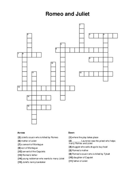 Romeo And Juliet Crossword Puzzle