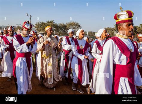 A Procession Of Ethiopian Orthodox Christians Arrive At The Jan Meda