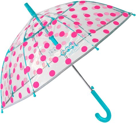 Transparent Reflective Kids Umbrella With Pink Polka Dots Stick Dome