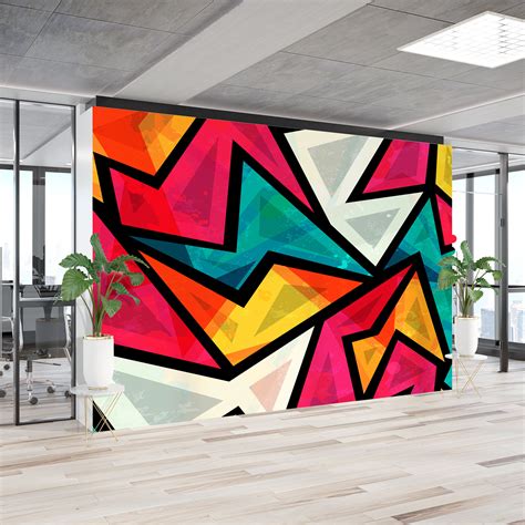 No water or paste needed. Wallpaper - Yellow and blue cubic geometric - Wall Mural ...