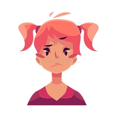 Teen Girl Face Upset Confused Facial Expression Stock Vector