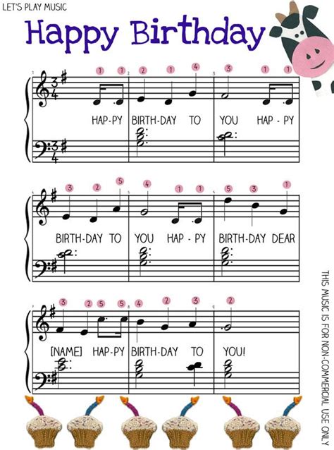 Free Piano Sheet Music For Happy Birthday Instrumental Solo In G Major