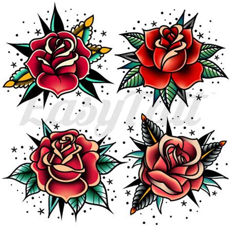 Traditional Rose Temporary Tattoos Rose Tattoos Temporary Rose Tattoos Red Rose Tattoos ...
