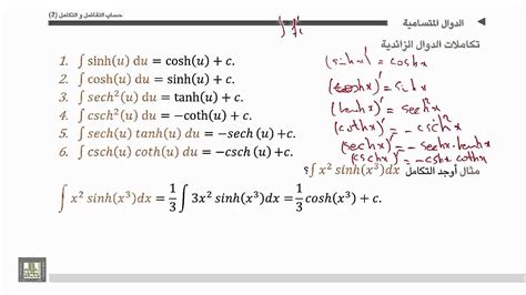 حساب التفاضل و التكامل 2 الوحدة 3 تكاملات الدوال الزائدية كورسات