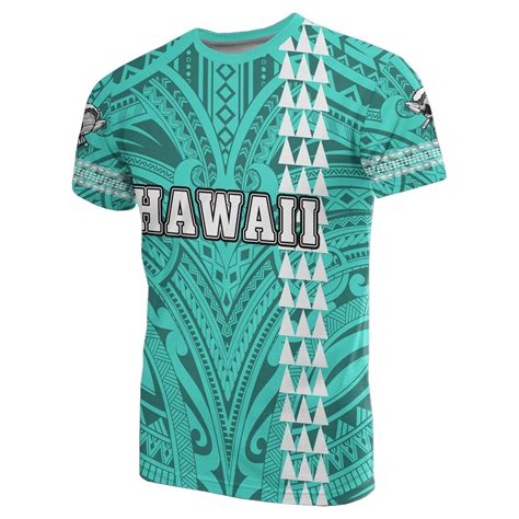 Hawaiian Islands Warrior Kakau Turquoise Polynesian T Shirt Gaicness