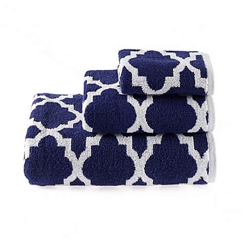 Buy Riviera Jacquard Bath Towel in Navy from Bed Bath & Beyond