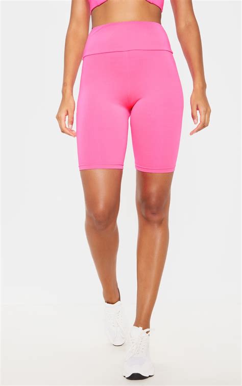 Hot Pink High Waisted Gym Bike Shorts Prettylittlething Qa