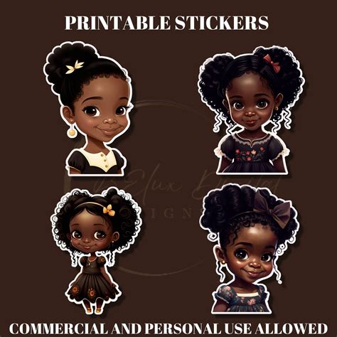 Cute Little Black Girl Digital Stickers Brown Girl Stickers African American Clipart Melanin