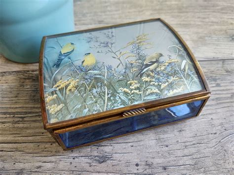 Vintage Jewelry Box Leaded Glass Box Stained Glass Box Foil Etsy Glass Boxes Vintage