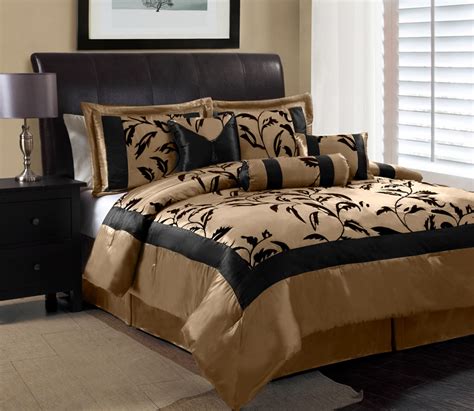 Comforter sets in queen, king and other mattress sizes can give your room a fresh look with one simple change. 7 Piece Queen Amelia Black and Tan Flocked Comforter Set