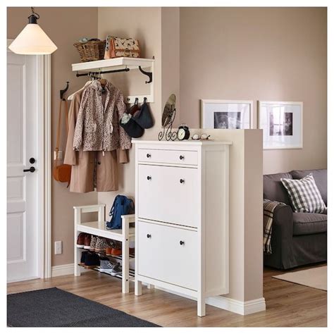 Hemnes Shoe Cabinet With 2 Compartments White 35x1134x50 89x30x127