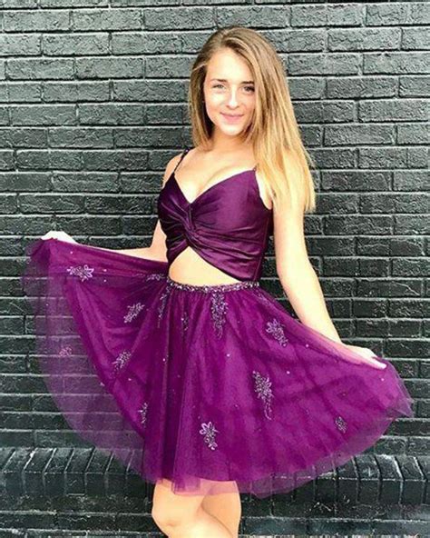 Cutout Purple Tulle Purple Homecoming Dress Short Formal Dress With Appliques Purple Homecoming