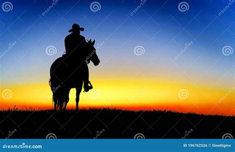 Cowboy On A Horse At Sunset Silhouette Stock Photography