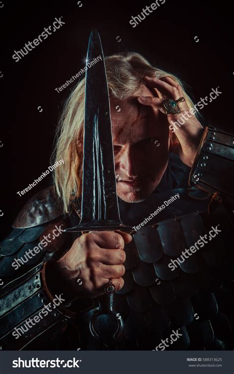 Medieval Warrior Looking On Saber Scar Stock Photo 588313625 Shutterstock