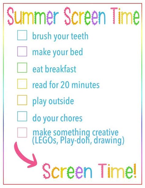 Summer Screen Time Rules Checklist Free Printable Checklist