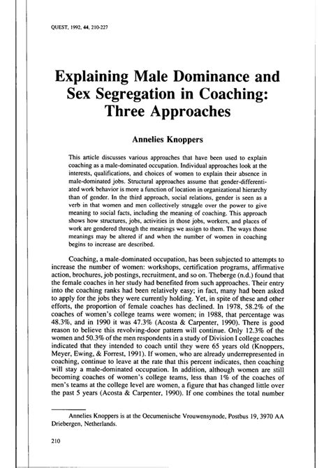 pdf explaining male dominance and sex segregation in coaching three approaches