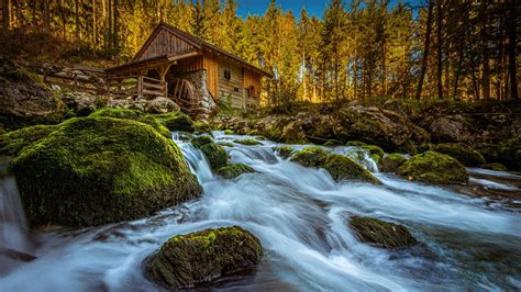 Austria River Between Stones With Moss During Fall Hd Nature Wallpapers