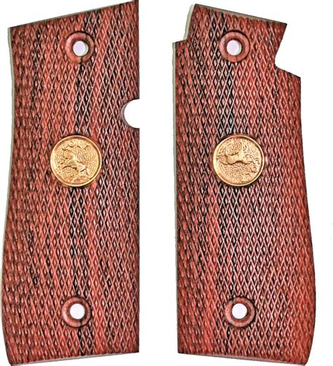 Colt 380 Government Auto Rosewood Checkered Grips With Medallions