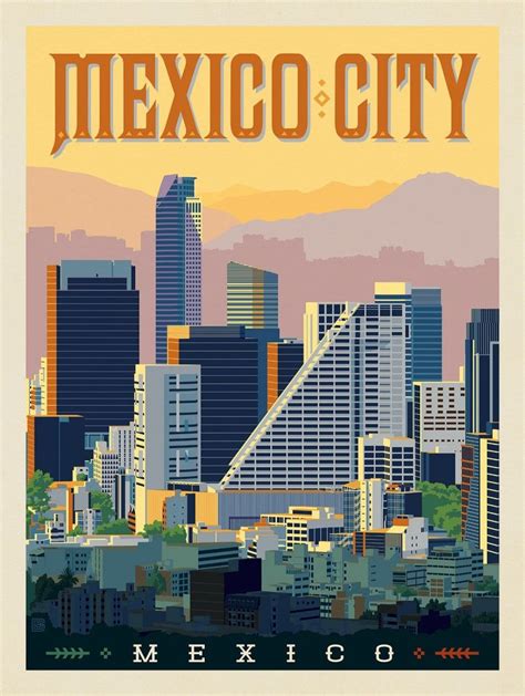 A Cityscape With The Words Mexico And Mountains In The Background