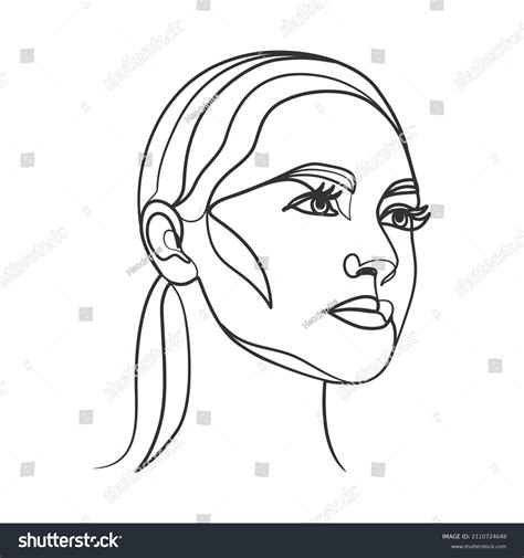 Continuous Line Drawing Woman Face Cute Stock Vector Royalty Free