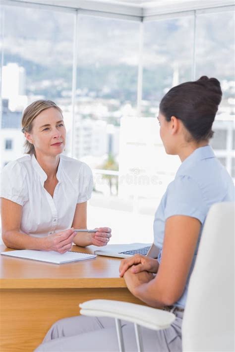 Interviewer And Interviewee Talking Together Stock Photo Image Of