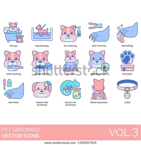 Pet Grooming Icons Including Spa Hydrotherapy Stock Vector Royalty