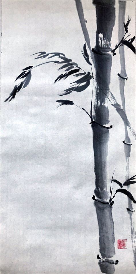 Bamboo Zen Painting Japanese Style Minimalist Art Original