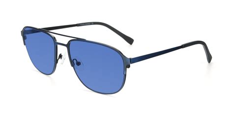 Antique Blue Metal Aviator Square Tinted Sunglasses With Blue Sunwear Lenses 9513
