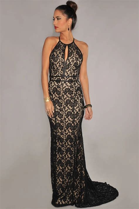 New Arrival Fashion Sexy Party Black Sleeveless Lace Nude Illusion