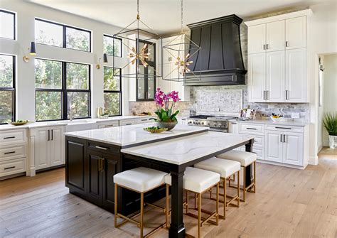 Black White And Gold Transitional Kitchen With European Oak Wood Floors