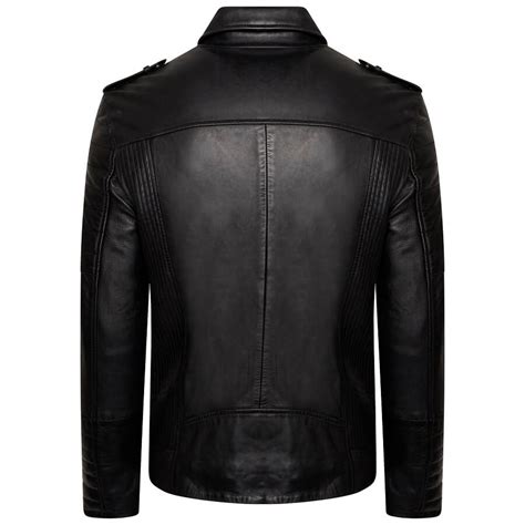 Mens Leather Biker Jacket With Quilted Ribbed Sleeves Barneys Originals