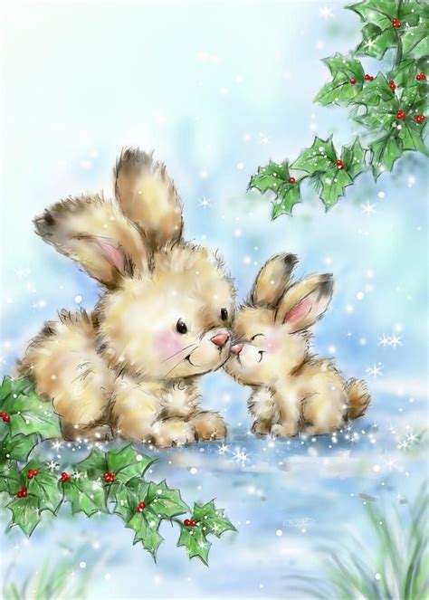 Two Rabbits By Makiko Christmas Illustration Christmas Paintings