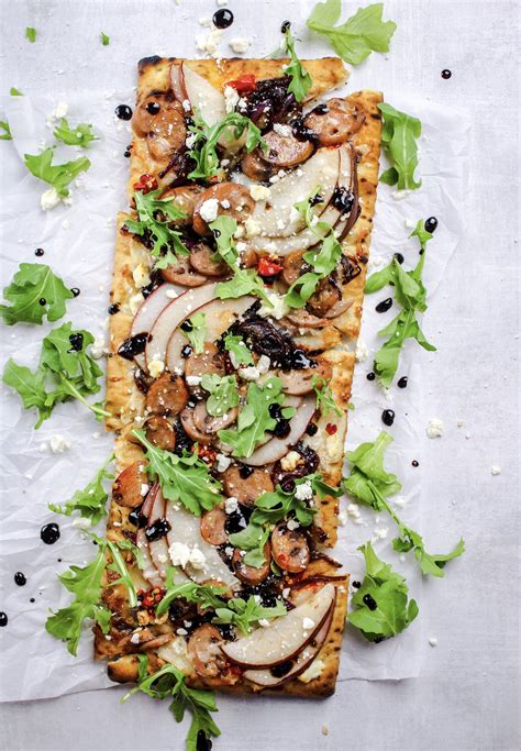Fig And Feta Chicken Sausage Flatbread With Pears And Fig Balsamic