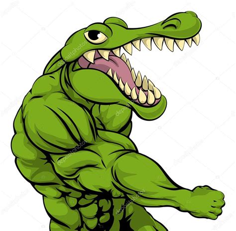 Alligator Or Crocodile Mascot Punching — Stock Vector © Krisdog 83098054