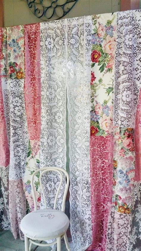 French Shabby Chic Curtains Pink Velvet And Lace In Stock Etsy